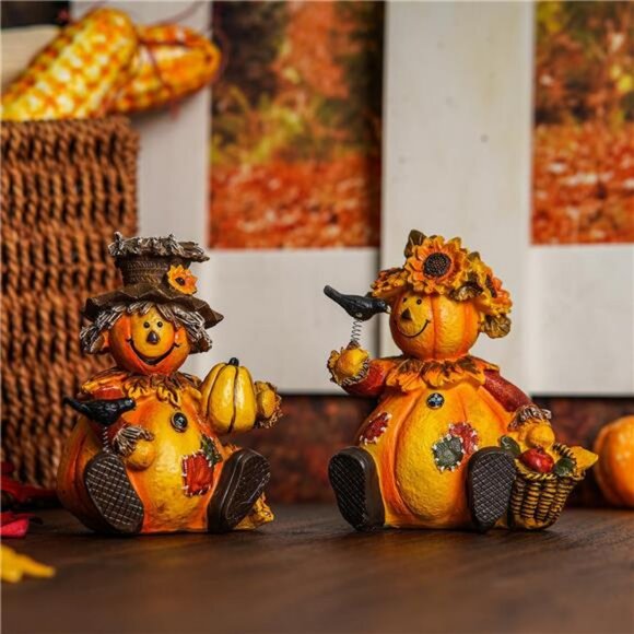 Polystone Table Decor Seasonal Fall Harvest Statue Pumpkin People - Picture 7 of 8